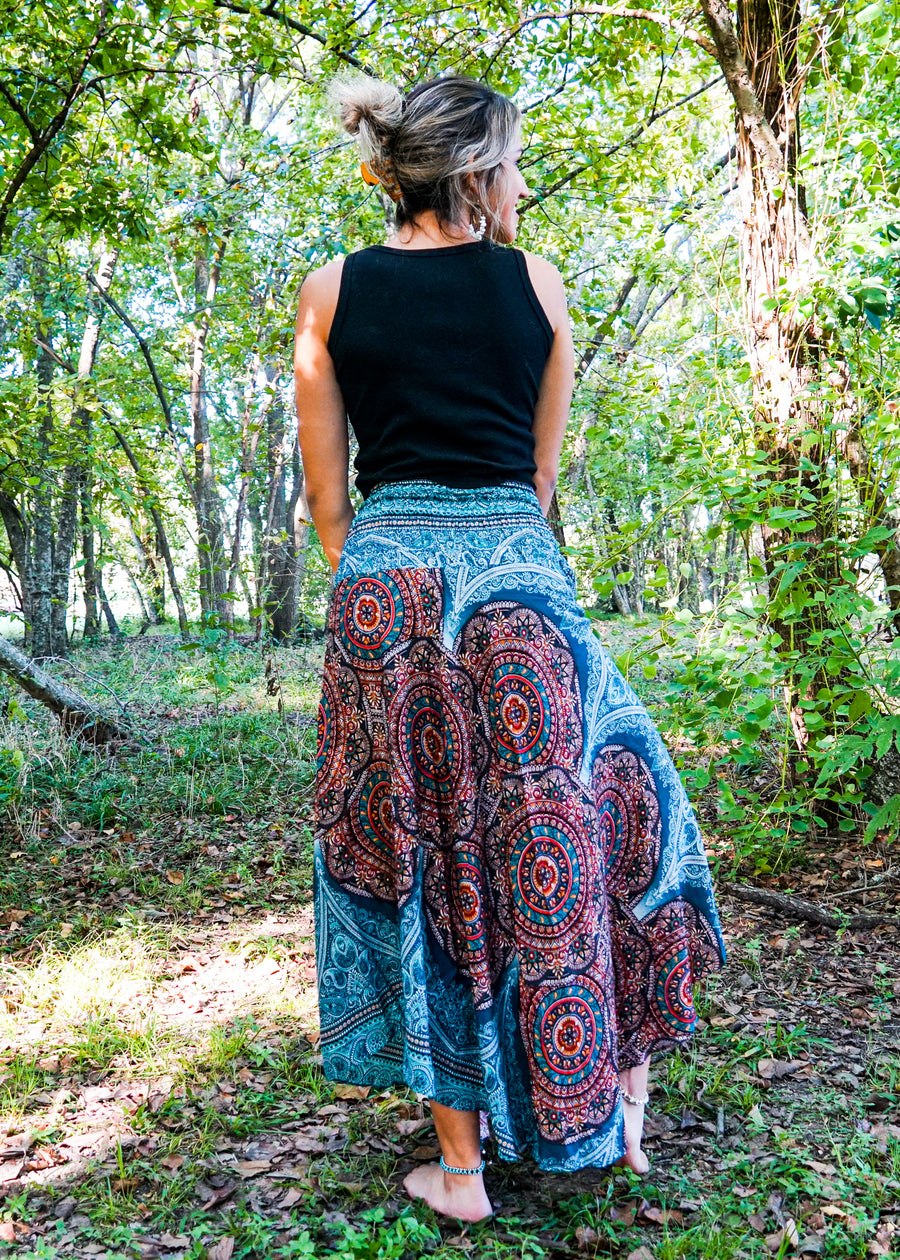 Turquoise Mandala Maxi Skirt