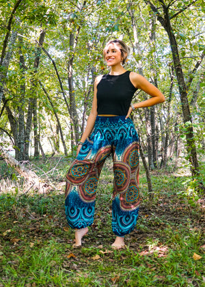 Turquoise Psychedelic Star Harem Pants