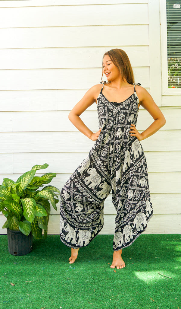 Elephant pants jumpsuit oriental elephant pattern