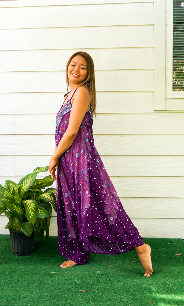 Purple Peacock Feather Jumpsuit