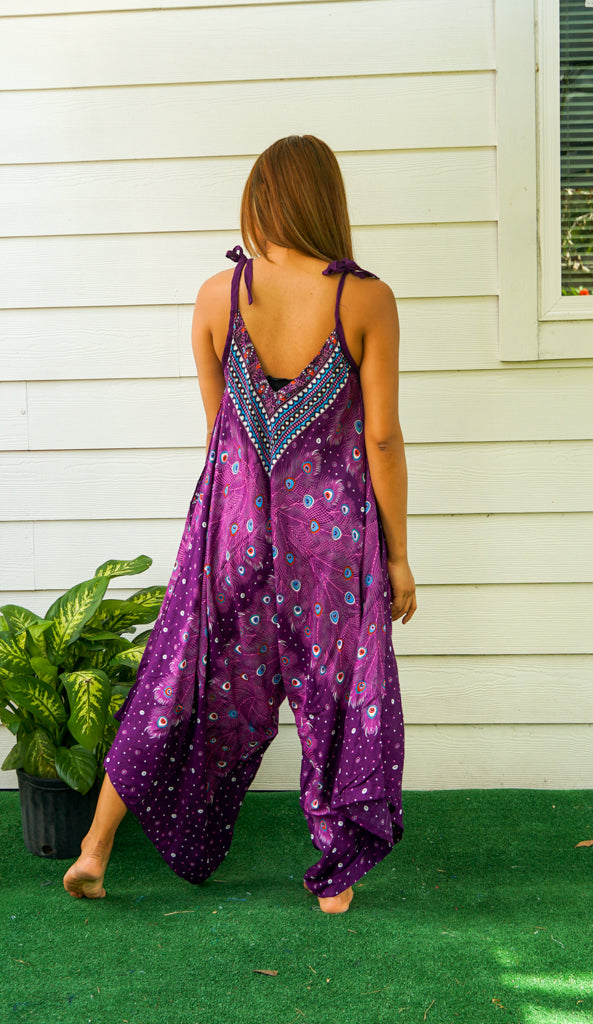 Purple Peacock Feather Jumpsuit