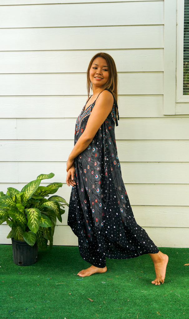 Black Peacock Feather Jumpsuit