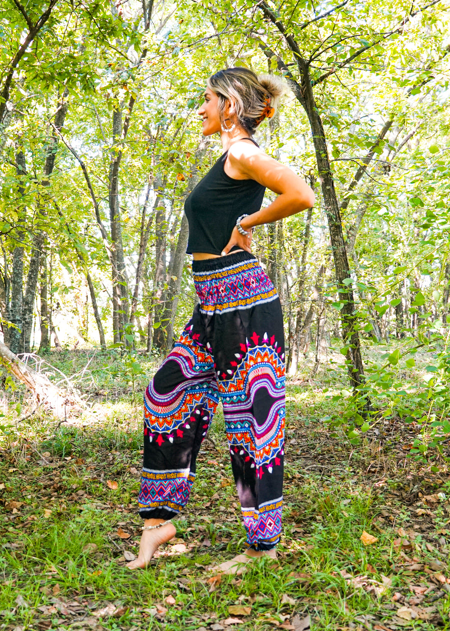 Black Pink Festive Mandala Harem Pants