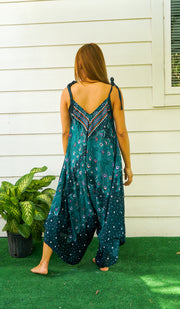 Teal Peacock Feather Jumpsuit