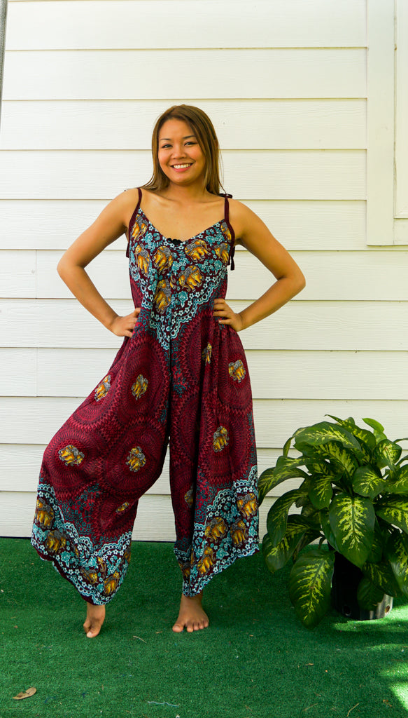 Burgundy Elephant Mandala Jumpsuit