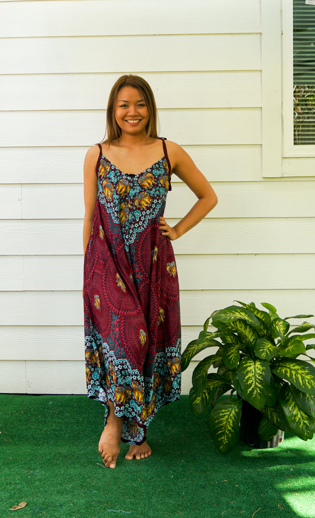 Burgundy Elephant Mandala Boho Jumpsuit