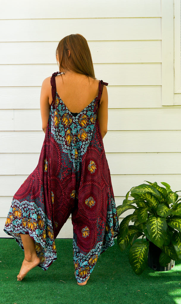 Burgundy Elephant Mandala Jumpsuit