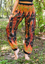 Black Fancy Peacock Harem Pants