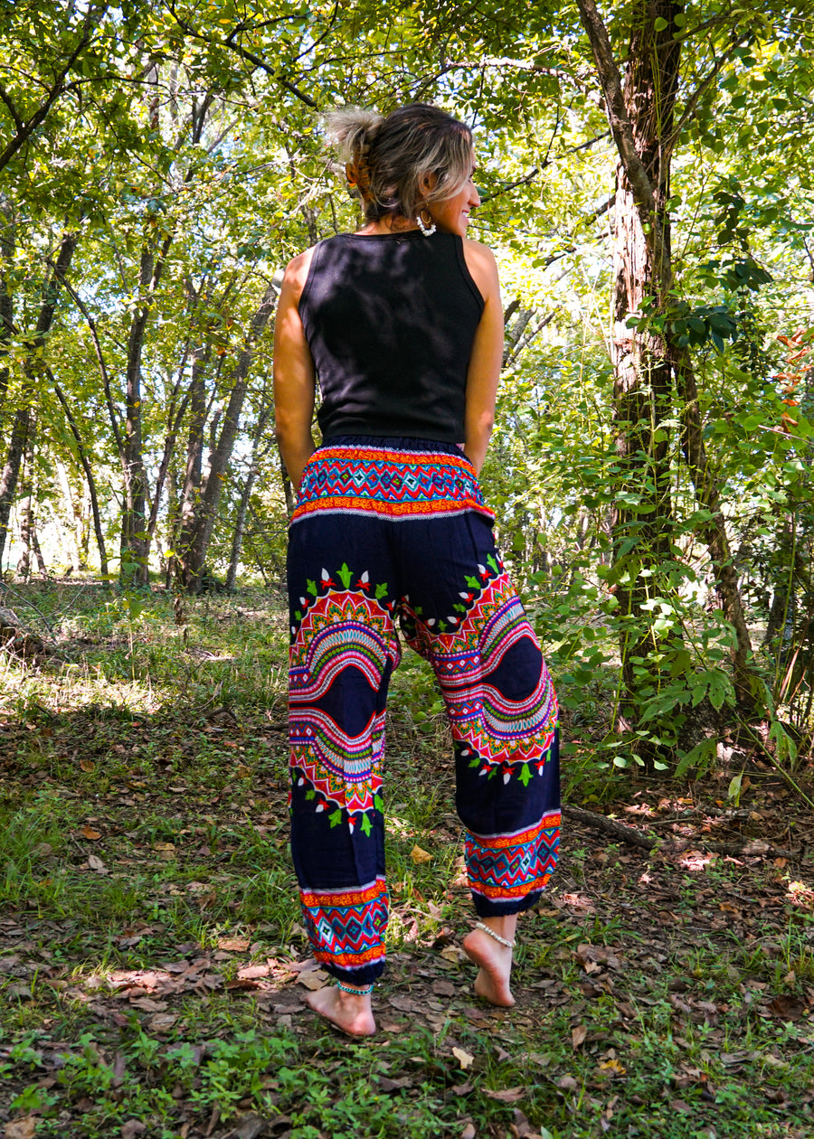 Black Orange Festive Harem Pants