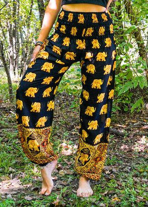 Gold Black Elephant Harem Pants