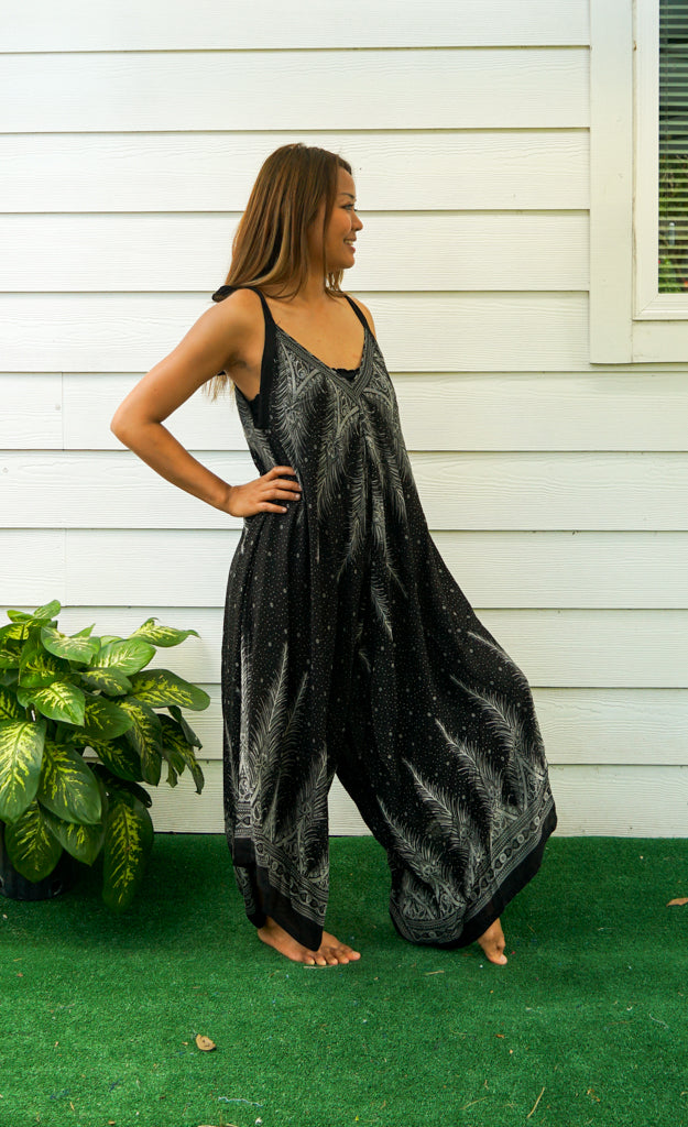 Black Pearl Peacock Boho Jumpsuit