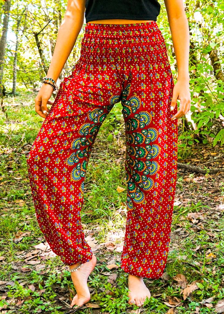 Red Full Moon Chakra Mandala Harem Pants