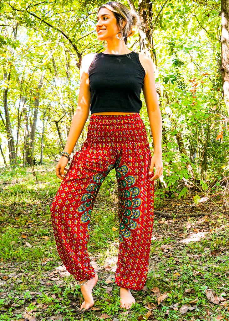 Red Full Moon Chakra Mandala Harem Pants