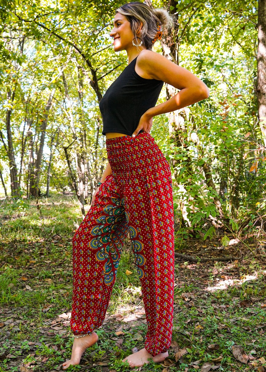 Red Full Moon Chakra Mandala Harem Pants