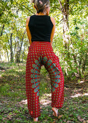 Red Full Moon Chakra Mandala Harem Pants