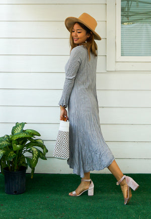 Gray Raw Natural Crinkled Cotton Dress