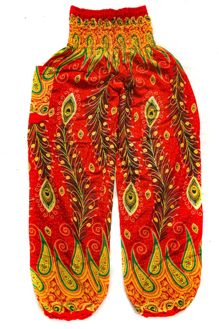 Red Fancy Peacock Harem Pants