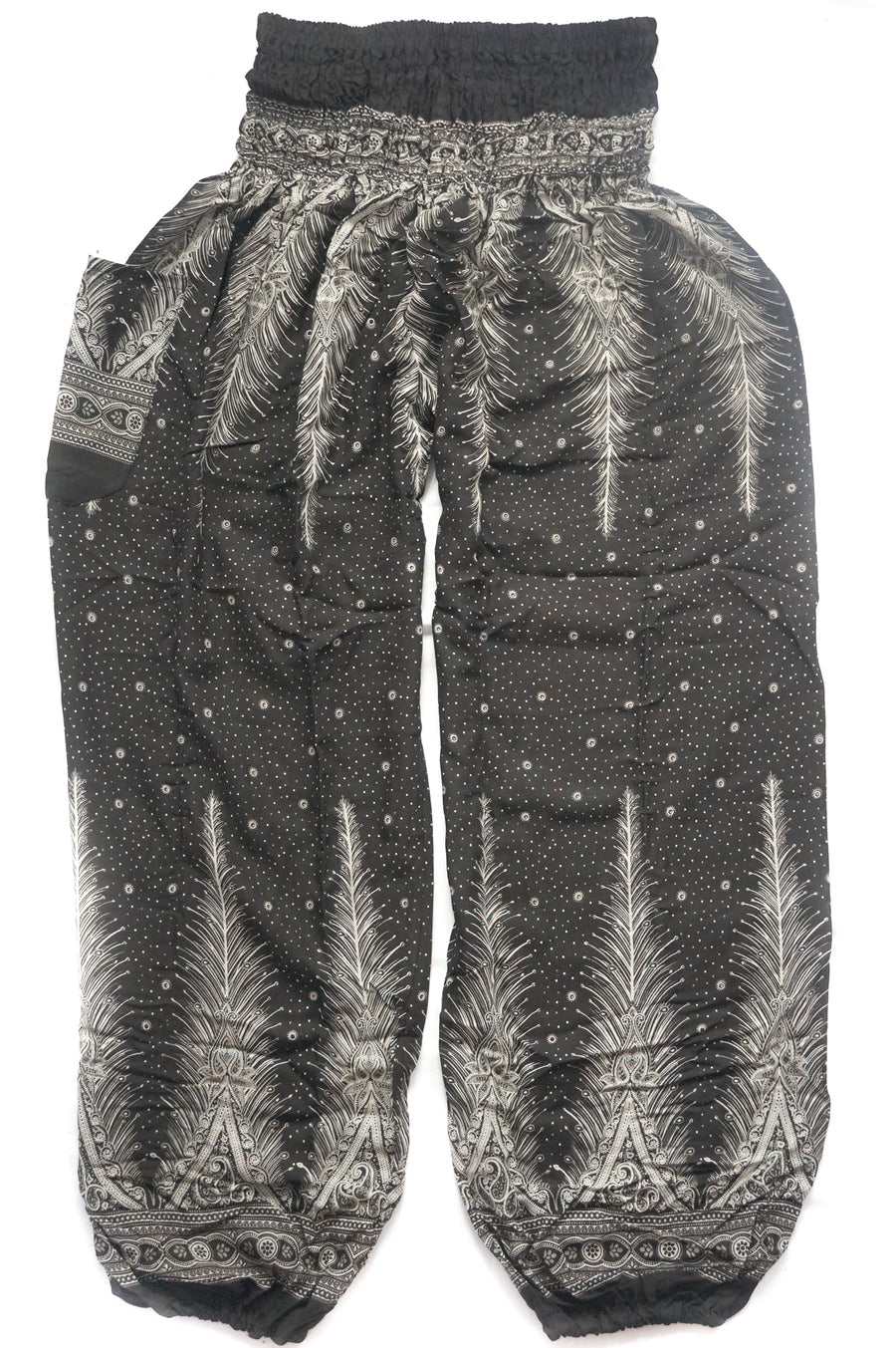 Black Peacock Light Feather Plus Size Harem Pants