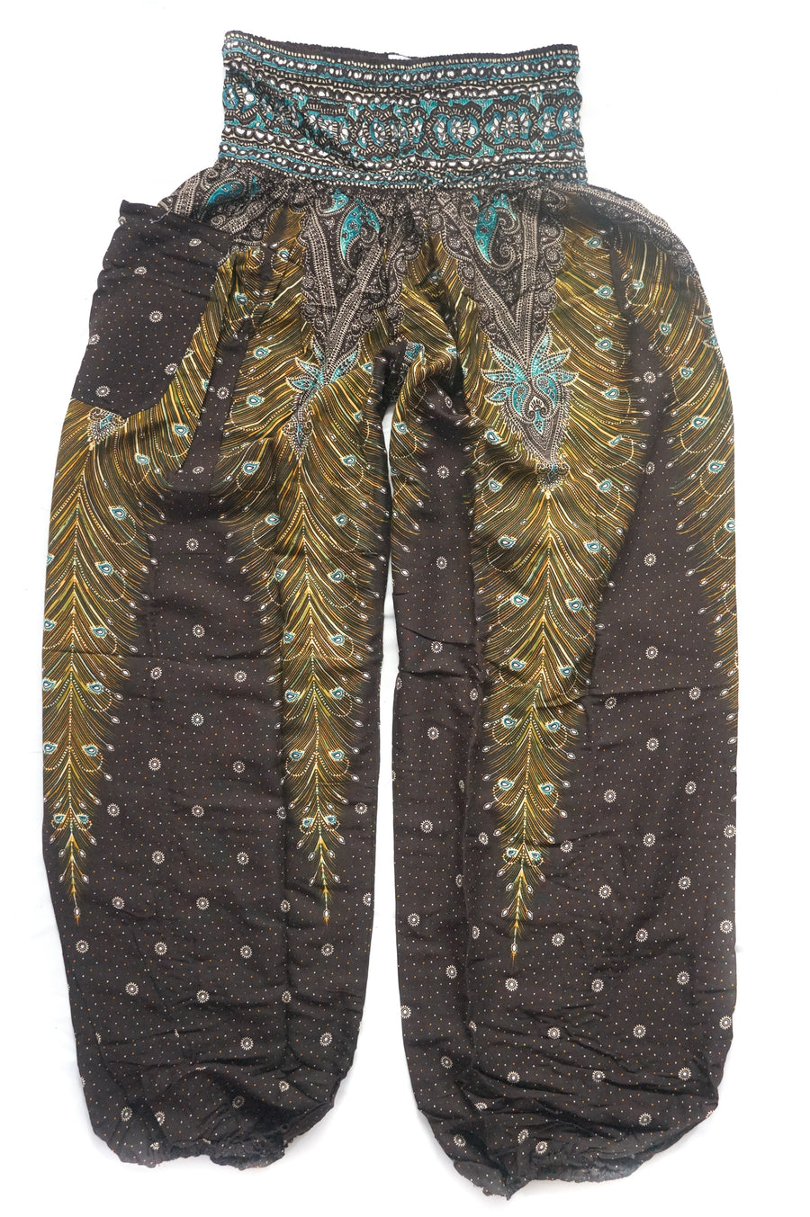 Turquoise and Brown Peacock Harem Pants