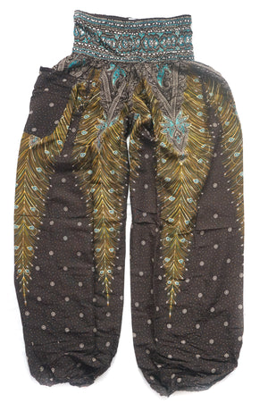 Turquoise and Brown Peacock Plus Size Harem Pants