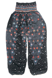 Midnight Peacock Feather Harem Pants