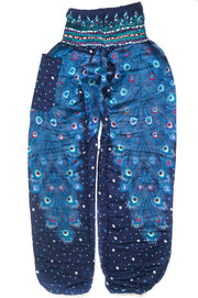 Blue Peacock Feather Harem Pants