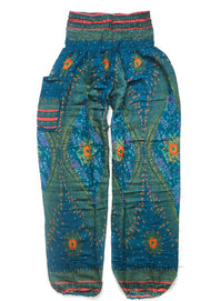 Teal Peacock Eye Harem Pants