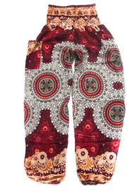 Burgundy Peacock Mandala Peacock Harem Pants