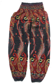 Red Phoenix Feather Harem Pants