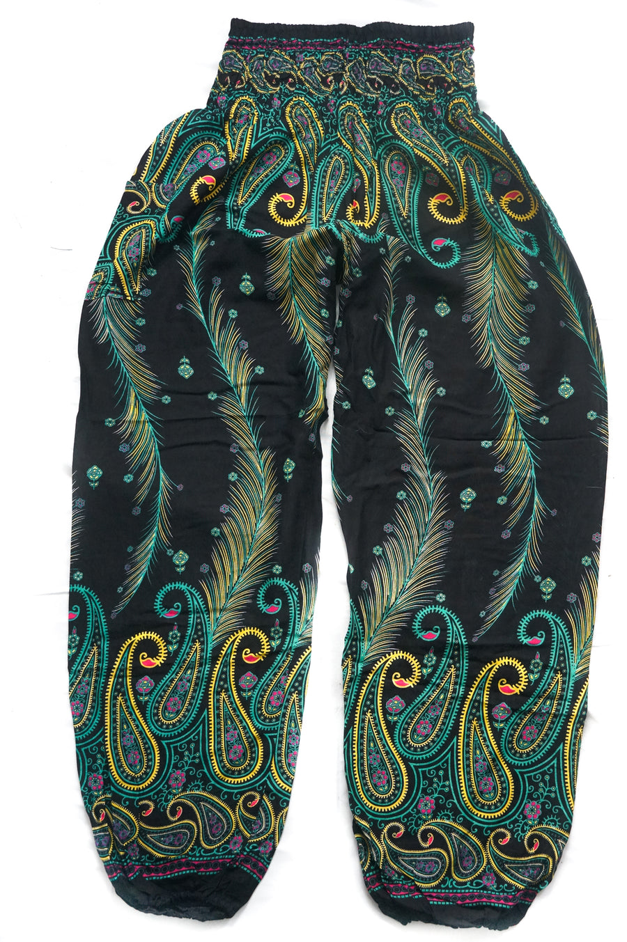 Green Phoenix Feather Harem Pants