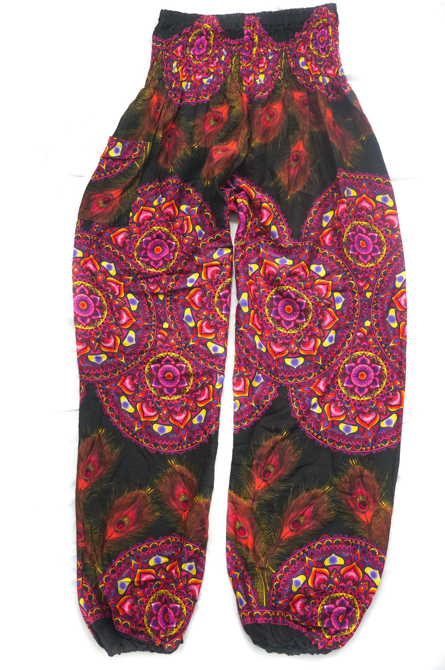 Ruby Lotus Peacock Feather Harem Pants