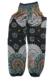 Black Floral Mandala Harem Pants