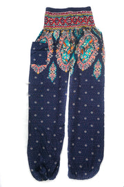 Indigo Diamond Flower Harem Pants