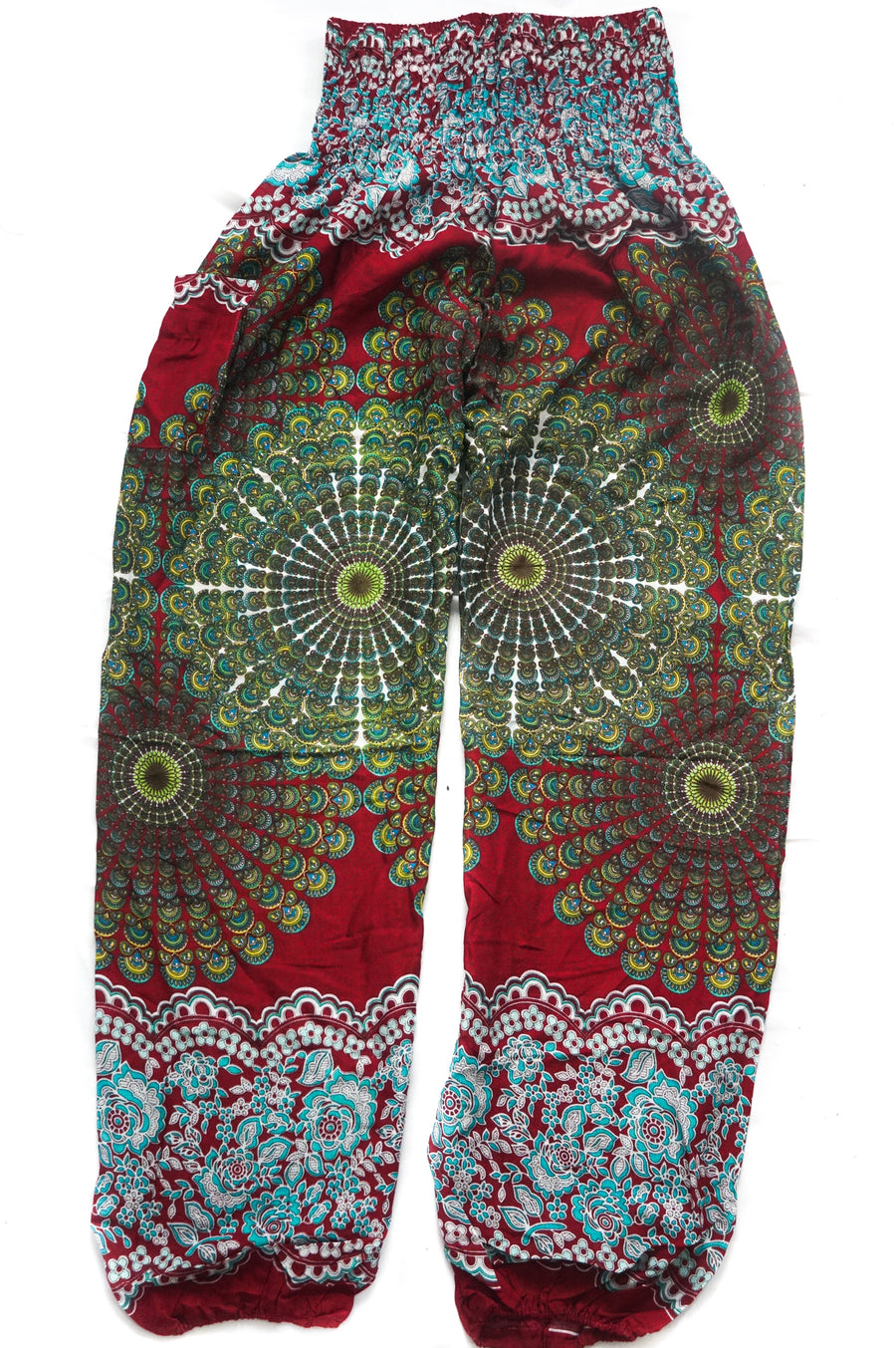 Red Rose  Peacock Tail Harem Pants