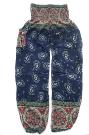 Dark Blue Paisley Buta Harem Pants