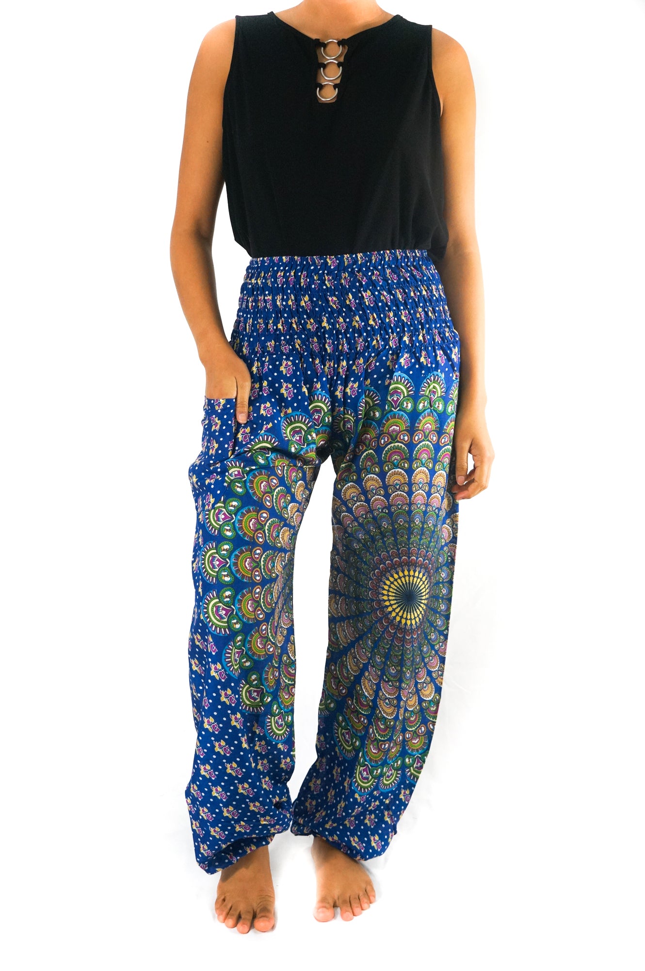 Blue Full Moon Chakra Mandala Harem Pants