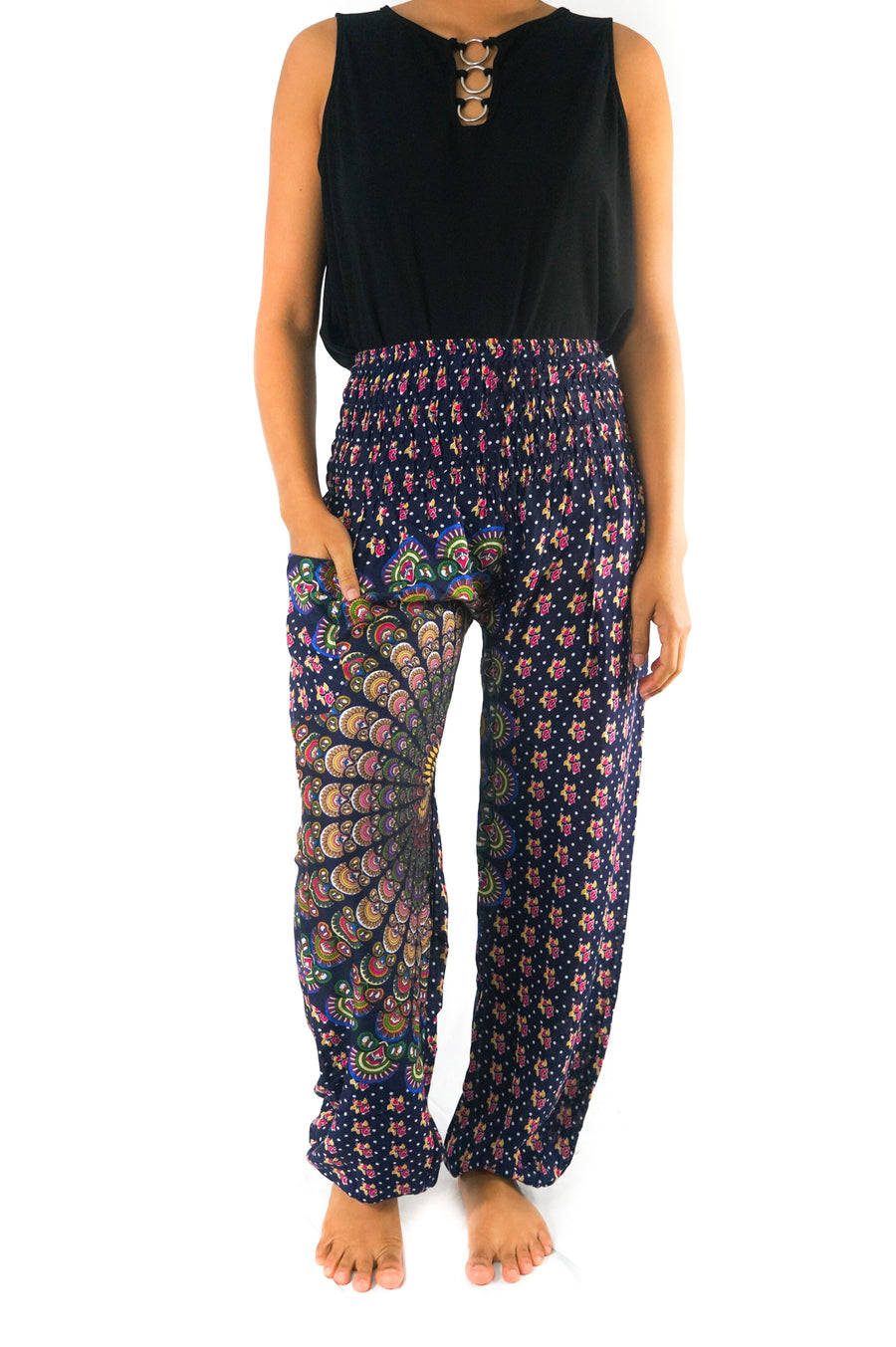 Dark Blue Full Moon Chakra Mandala Harem Pants