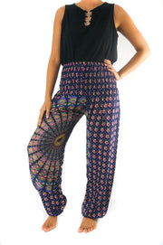 Dark Blue Full Moon Chakra Mandala Harem Pants