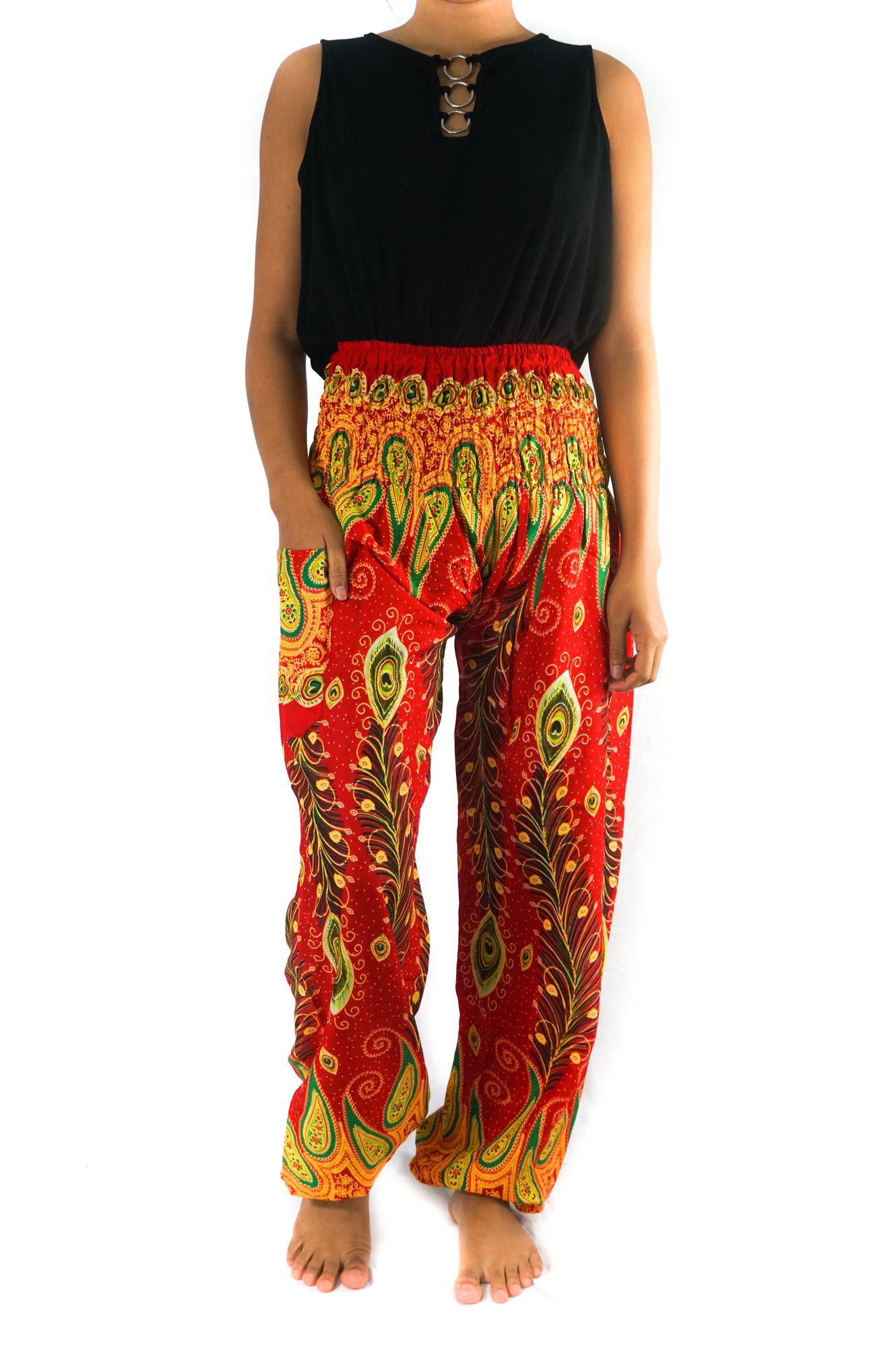 Red Fancy Peacock Harem Pants