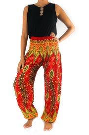 Red Fancy Peacock Harem Pants