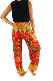 Red Fancy Peacock Harem Pants