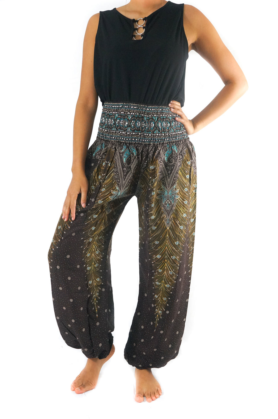 Turquoise and Brown Peacock Plus Size Harem Pants