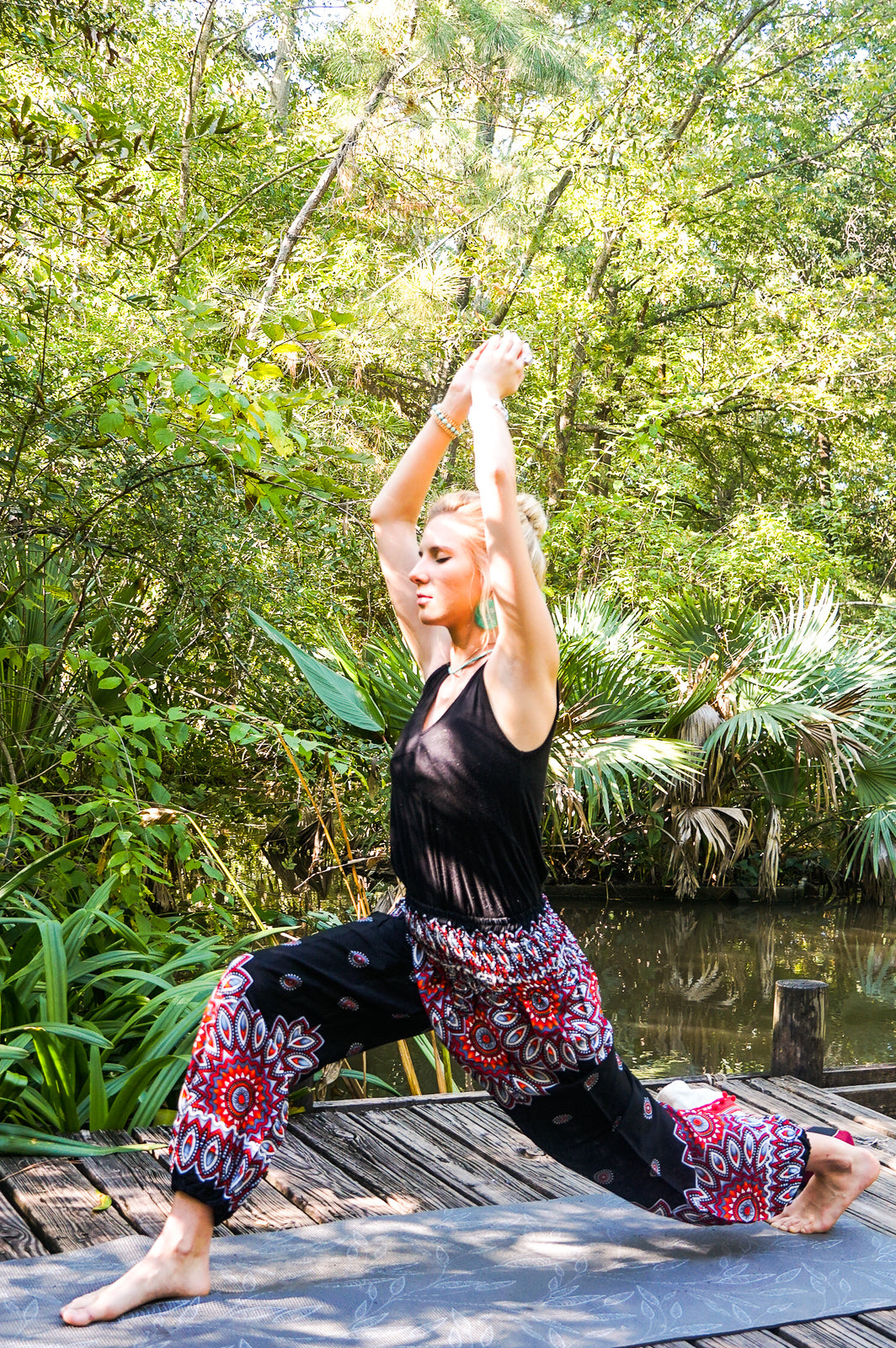 Black Floral Mandala Harem Pants