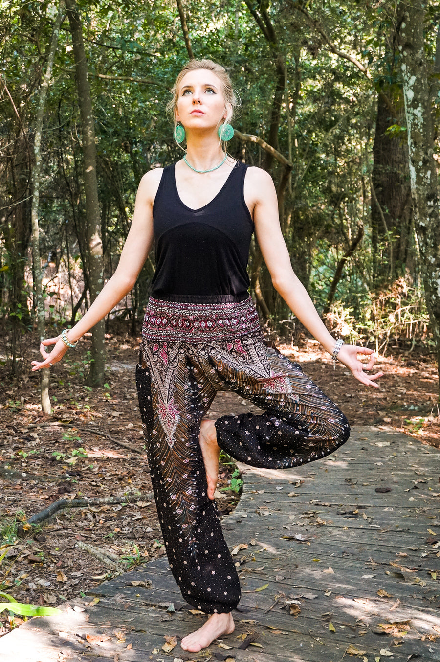 Pink and Black Peacock Harem Pants