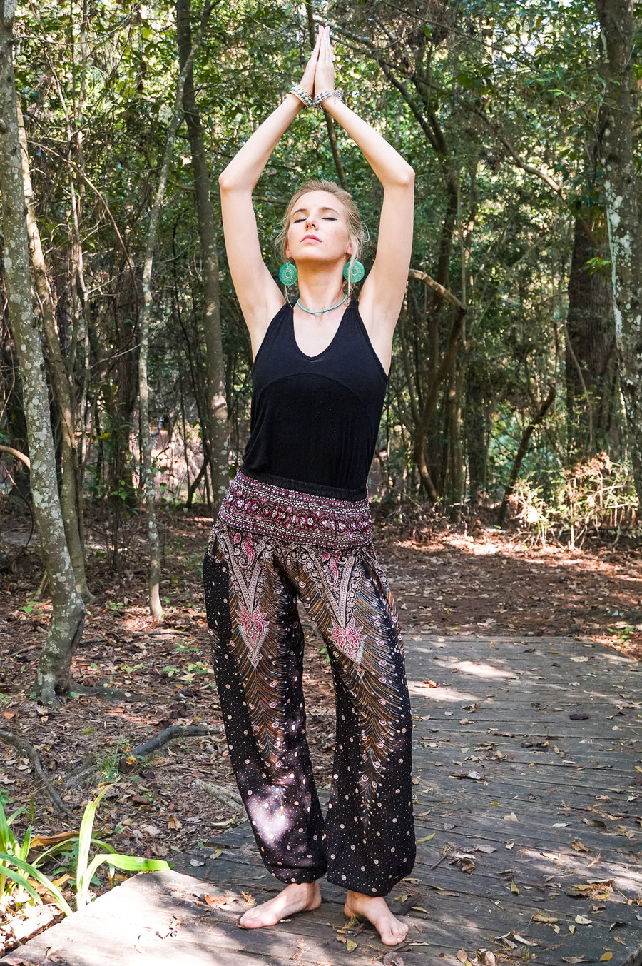 Pink and Black Peacock Harem Pants