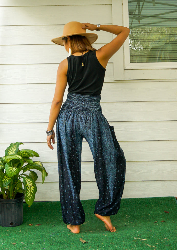 Black Peacock Harem Pants