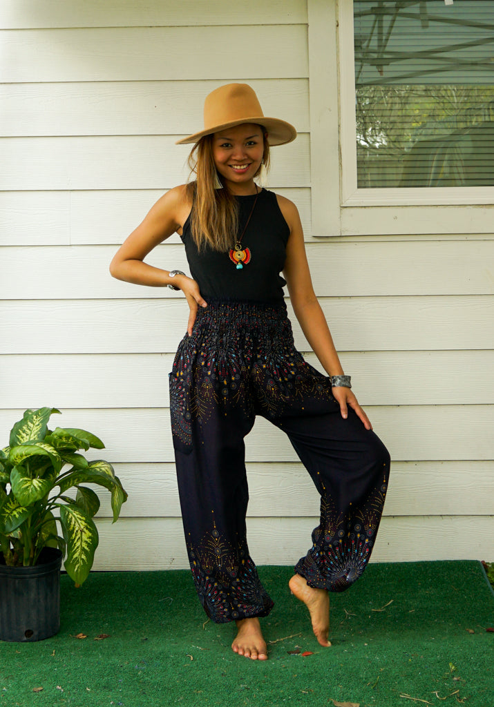 Black Midnight Peacock Harem Pants Lamsri Bohemian