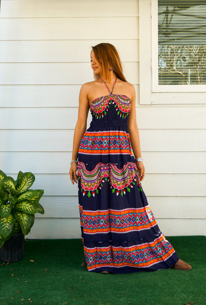 Black Orange Tiered SunDress Maxi Dress