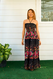 Black Floral Tiered SunDress Maxi Dress