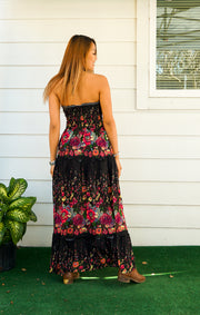 Black Floral Tiered SunDress Maxi Dress